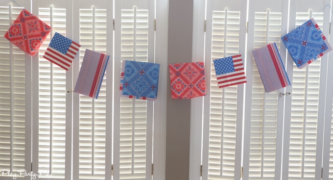 Simple red, white, and blue garland made from paper napkins