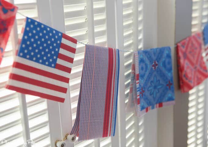 Love this red, white, and blue garland that she made from paper napkins. Such a simple and brilliant idea! 